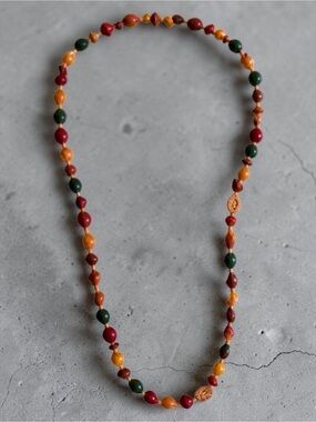 Vintage Long and Gorgeous Beaded Necklace In Seeds N Nuts With Boho Vibe